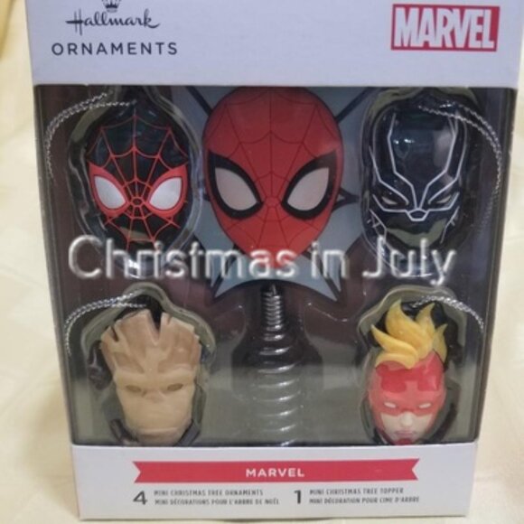 Hallmark 2024 Red Box Marvel miniature Tree Topper Christmas Ornament set - Picture 1 of 2